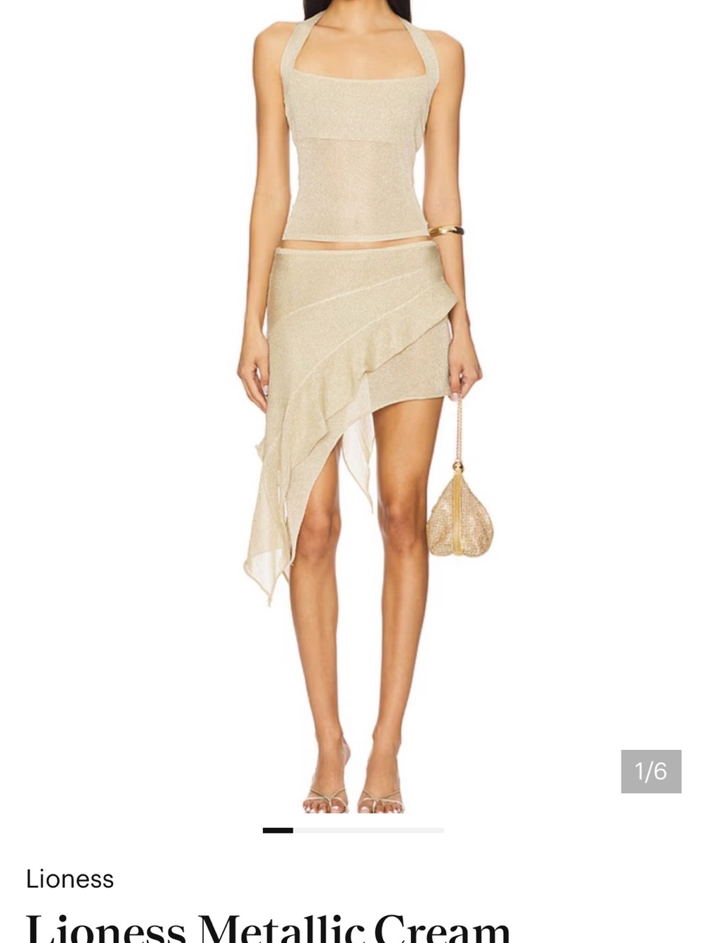 Lioness Gold Metallic Asymmetric Ruffle Skirt